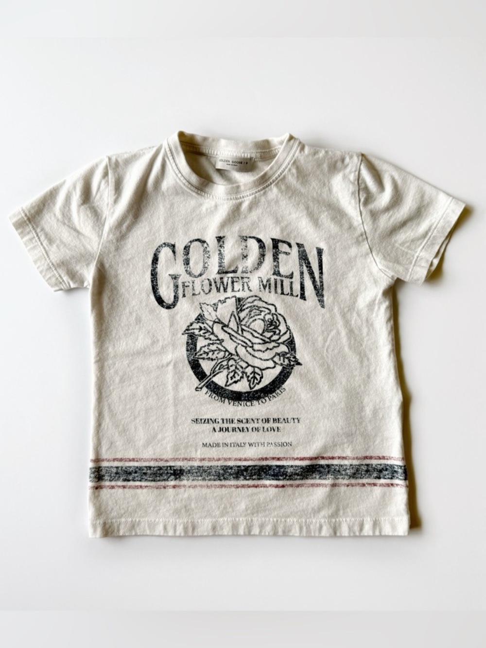 Golden Goose Cream Graphic 'Golden Flower Mill' Short Sleeve Tee